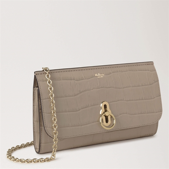 Mulberry Amberley Clutch Cashmere Taupe Shiny Small Croc
